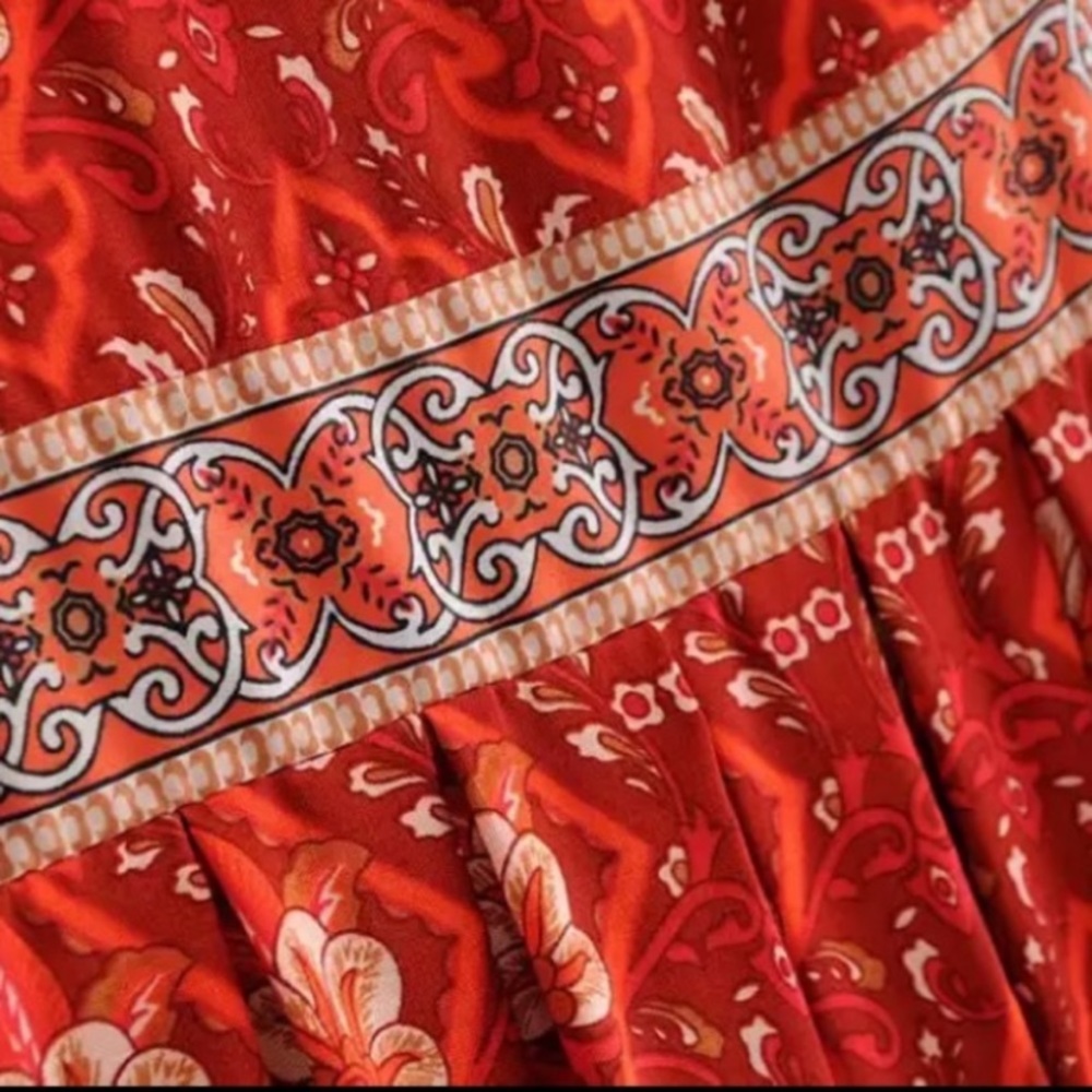 Red Floral Bohemian Gypsy Boho Dress - Picture 5 of 7